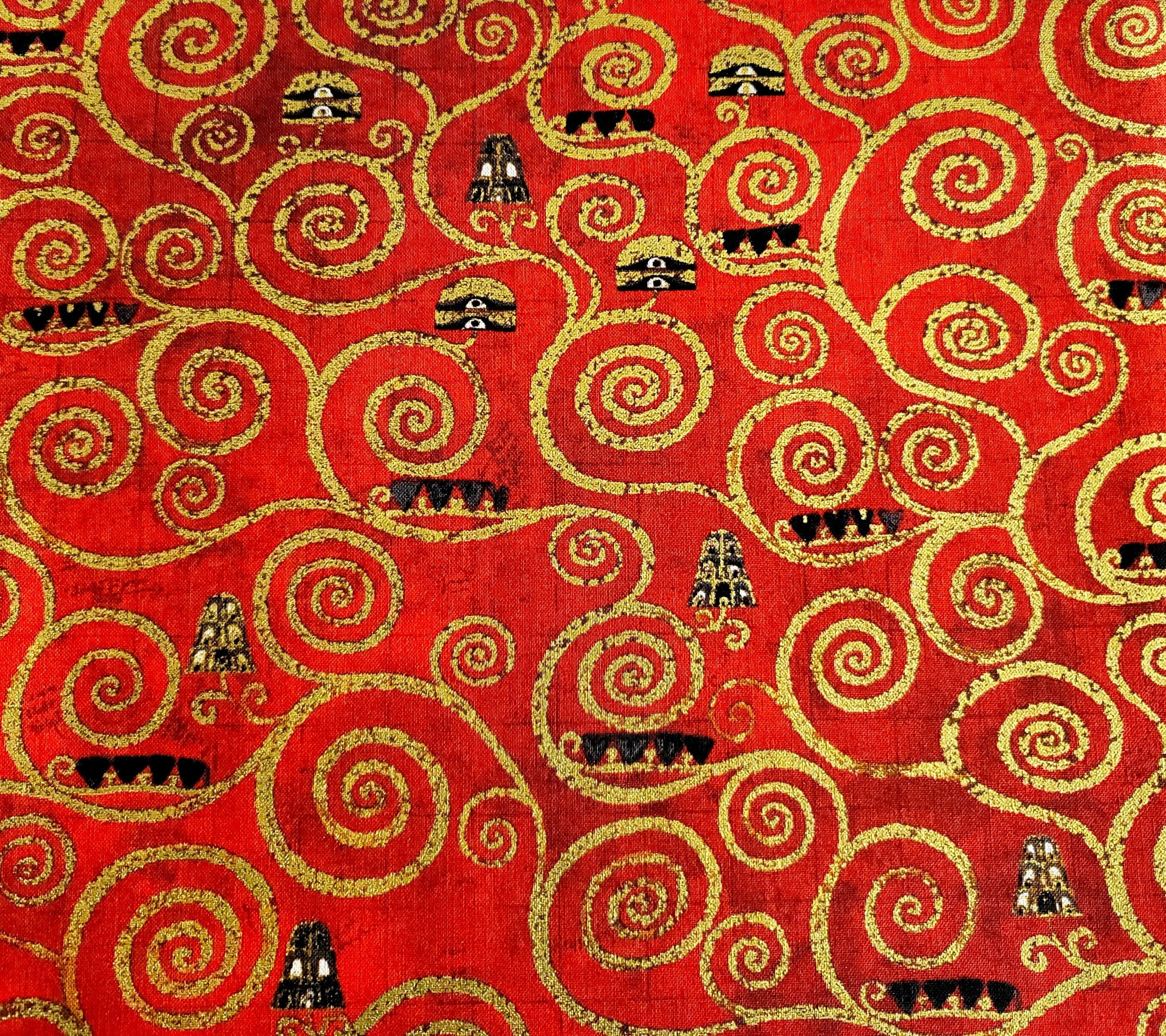 Gustav Klimt, Red Swirls Metallic, SRKM-21350-3 Red Gold, B1005-B,  Robert Kaufman Studio, **By the HALF Yard (BTHY)**, Rare Find