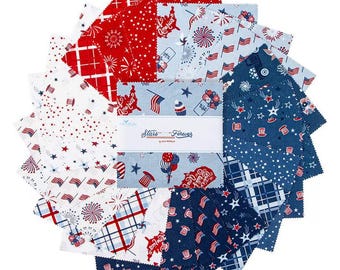 DEAL!  Stars & Stripes Forever Charm Pack Lori Whitlock Little Red Truck Celebrate America Fireworks, 5-15710-42, OR4R4, Riley Blake