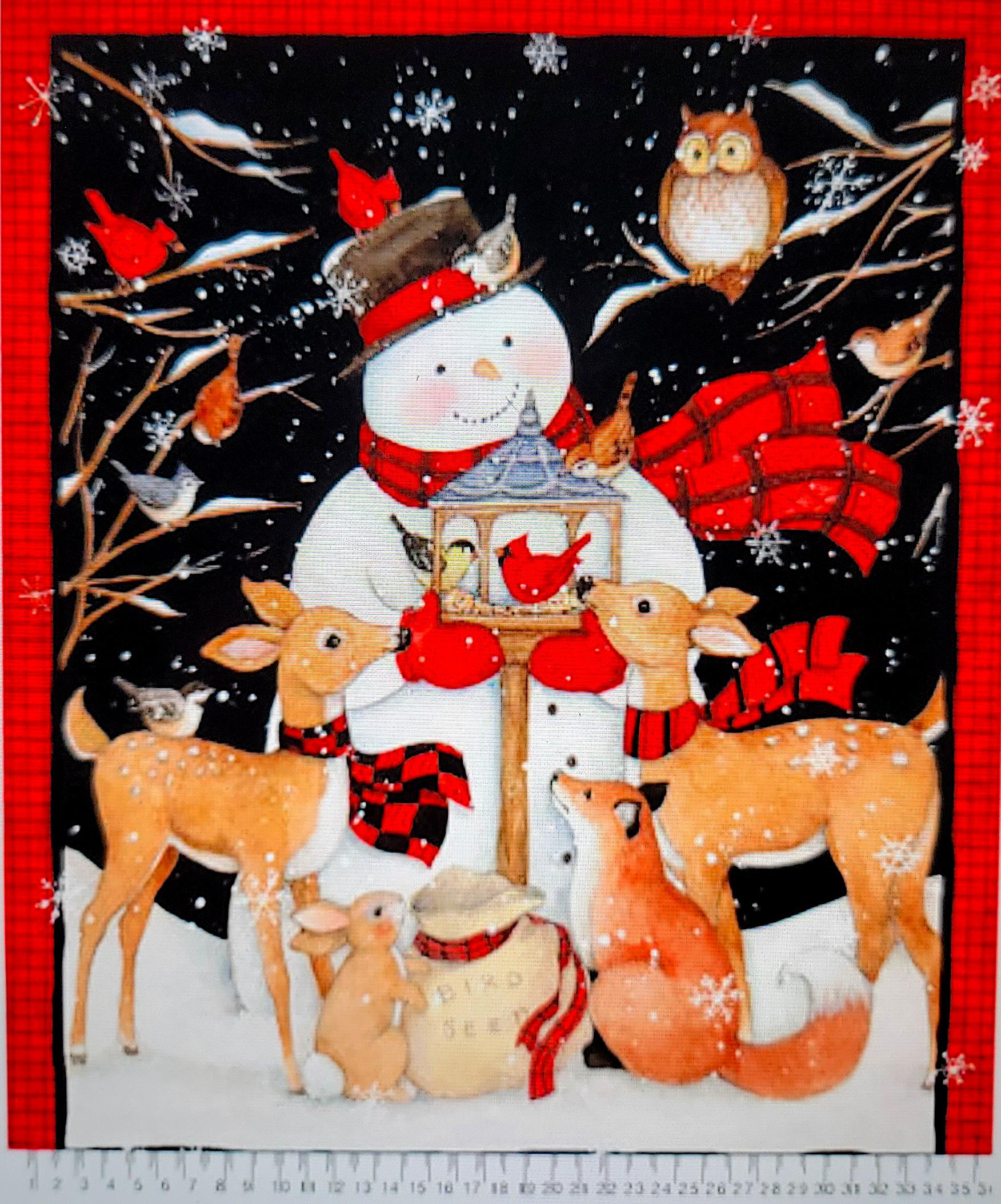 Panneau De Tissu Benartex 'Winter Parade' - Coton, Motifs Noël (Père Noël, Animaux, Bonhomme De Neige)