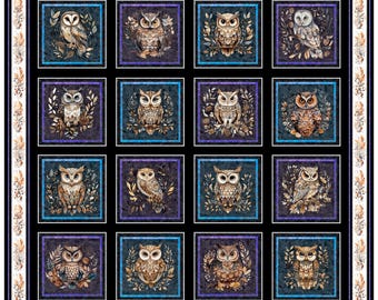 NEW! Night Owls Panel Purple Lavender Owls and Florals Design by Dan Morris, 31565-J, QT Fabrics, 100% Cotton, Sold by PANEL