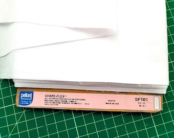 YARD Pellon SF101 Shape-Flex Interfacing, All Purpose, Fusible, Woven,White, S1R1, 100% Cotton, 20" Width, BTY, **By the Yard**, Great Deal!