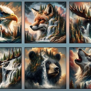 NEW! Wilderness Song Wolf Bear Eagle Buck Moose Fox Marilyn Lee 43&quot; x 24&quot; 4168-70, Blank Quilting,MDG, 100% Cotton,B2007, **Sold by PANEL**