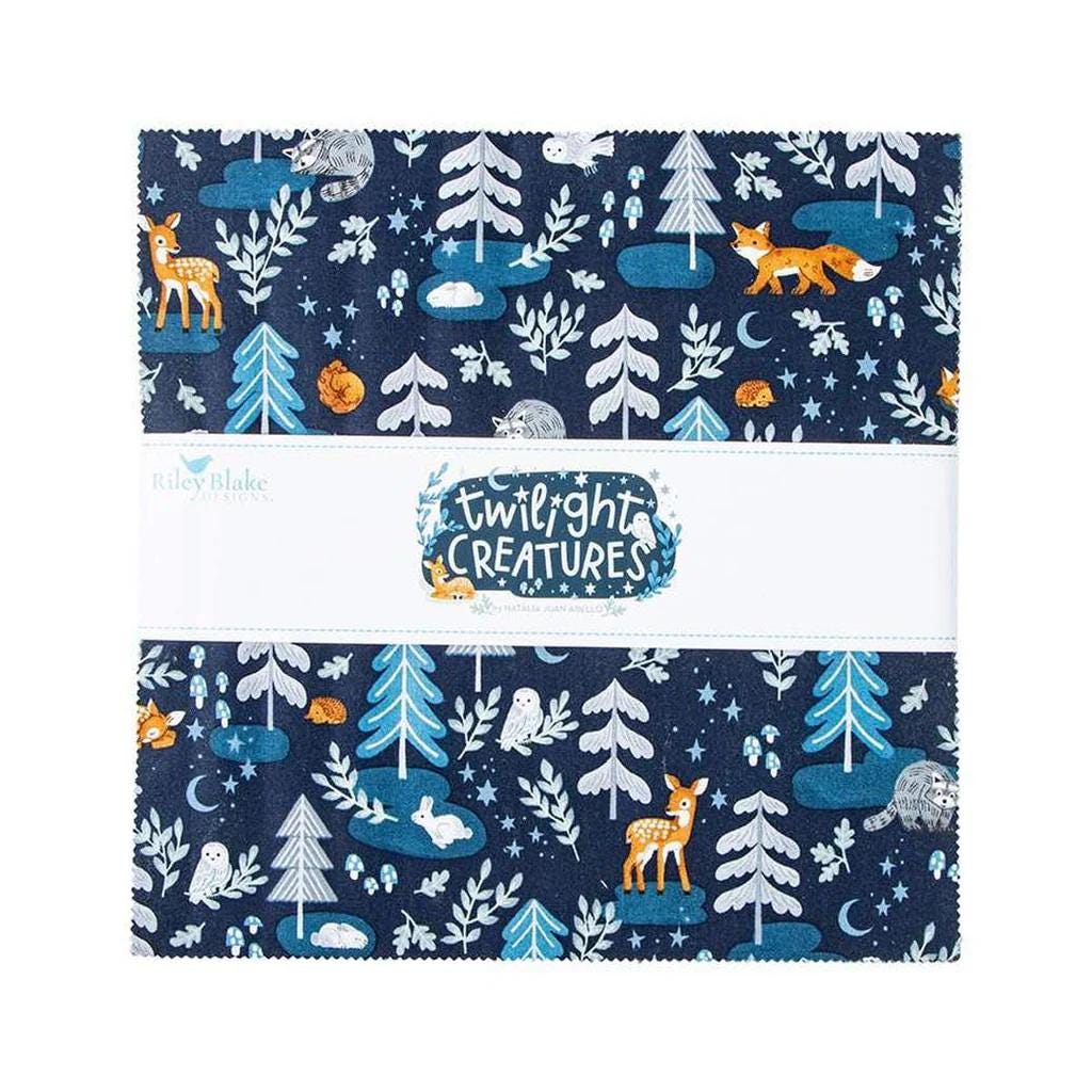 NEW! Twilight Creatures Layer Cake Owls Raccoons Deer Camouflage Magical Forest Stars, Natàlia Juan Abelló 10-15360-42, OR1R1, Riley Blake