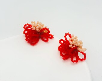 Beaded Daisy Earrings, Sterling Silver, Floral Beadwork