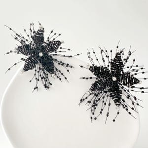 Gothic Starflower Earrings, Black beaded earrings, dark floral earrings, Gothic Wedding Earrings,  beadwork, Artisan Jewelry, Gift for her