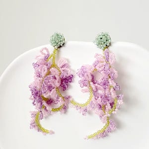 Lavendel Perle Blumen Ohrringe, Sterling Silber, Handgemachter Schmuck