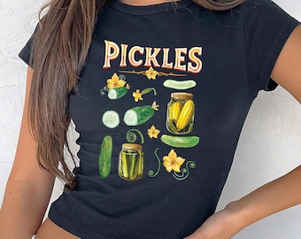 Pickles 90's Baby Tee, Vintage Canned Pickles Crop Tops, Pickle Lovers Tank Top, Canning Season Baby Tees, Funny Pickle Lovers Gift, F896
