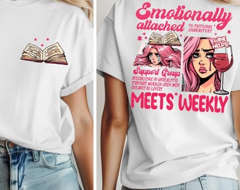 Camiseta "Apegado a personajes de ficción", sudadera "Lector de romance retro", camiseta "Enemigos a amantes moralmente grises", sudadera "Librero", F146