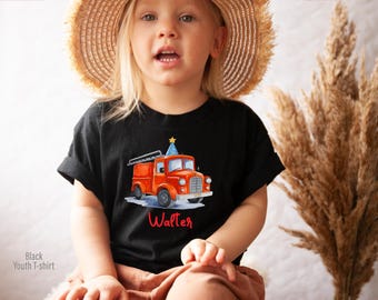 Custom Fire Truck Birthday Shirt, Boy Birthday T-Shirt, Fire Engine Party Shirt, Funny Truck Birthday Gifts, Vehicle Birthday Shirt, F1049