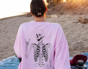Skeleton Rock Hand Sweatshirt, Rock and Roll Shirt, Skeleton Metal Finger Hoodie, Funny Rock on Tee, Gift for Metal Music Lover, FLC7026
