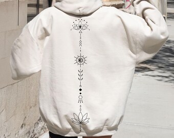 Spiritual Hoodie For Women, Boho Moon Phases Sweatshirt,Aesthetic Spring Shirt ,Women's Cottagecore Sweatshirt, Gift For Nature Lover, FF185