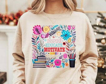 Boho Floral Teacher Shirt, Back To School Sweatshirt, Preppy Teacher Appreciation Hoodie, Inspirational Teacher Gift, Cute Teacher Tee, F864