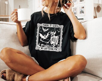 There It Goes My Last Flying F*ck Shirt, Halloween Skeleton Shirt, Sarcastic Skeleton Shirt, Spooky Season Gifts, Halloween Party Tee, F1141