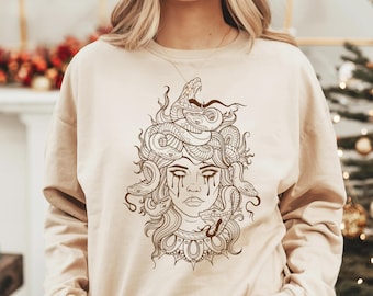 Medusa Snake Face Sweatshirt, Greek Mythology Shirt, Goddess Medusa Hoodie, Mythology Tee, Snakes Head Witch Gifts, Witchy Woman Gifts, F457