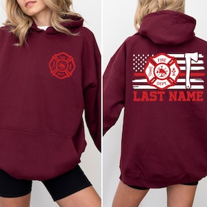 Custom Firefighter Shirt, Personalized Firefighter Heavyweight Sweatshirt, Firefighter Last Name Hoodie, Trendy Fire Department Gifts, F752 image 5