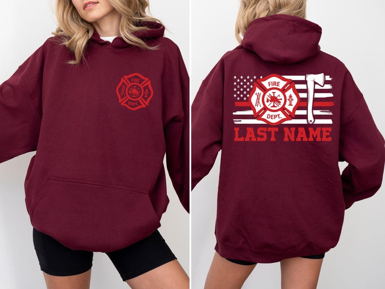 Custom Firefighter Shirt, Personalized Firefighter Heavyweight Sweatshirt, Firefighter Last Name Hoodie, Trendy Fire Department Gifts, F752 image 5