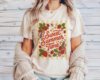 Sudadera Sweet Summer Time Strawberry, Camiseta con estética veraniega, Camiseta vintage de verano, F1373