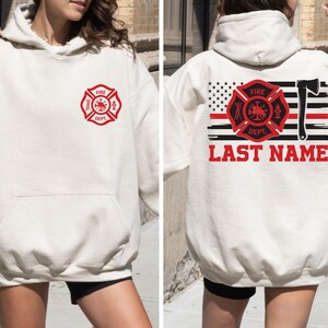Custom Firefighter Shirt, Personalized Firefighter Heavyweight Sweatshirt, Firefighter Last Name Hoodie, Trendy Fire Department Gifts, F752 image 2