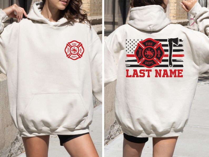 Custom Firefighter Shirt, Personalized Firefighter Heavyweight Sweatshirt, Firefighter Last Name Hoodie, Trendy Fire Department Gifts, F752 image 2