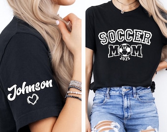 Personalized Soccer Mom Kids Name On Sleeve Shirt, Mom Soccer Sweatshirt, Soccer Mama Hoodie, Gift for Soccer Mom, Soccer Season Tee, F707
