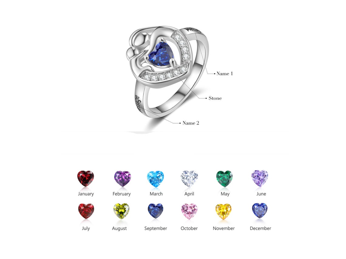 Custom Mother and Child Ring, White Gold Plated, Personalized Jewelry ...