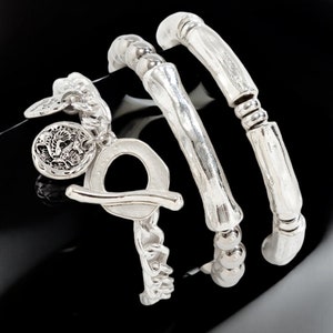 3-Piece Gothic Metal Bamboo Bracelet Set - Punk Ball Bead Bangles