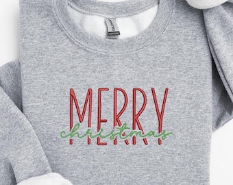 Festive Embroidered Merry Christmas Sweatshirt, Merry Christmas Sweatshirt, Merry Christmas, Cozy and Soft Holiday Sweater for the Season