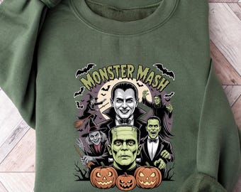 Camiseta gráfica retro de Halloween Monster Mash - Camisa extragrande de otoño