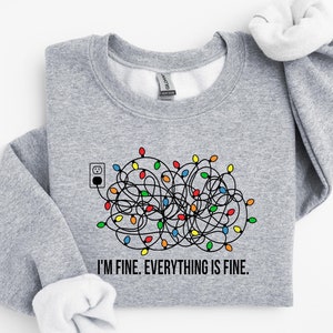 I&#39;m Fine Everything Is Fine Sweatshirt, Christmas Sweatshirt, Christmas Lights Sweatshirt, Sweatshirts Women, 2025 Christmas Women Sweater