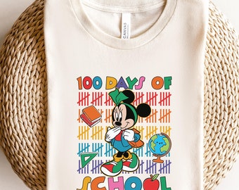 Mickey And Friends Happy 100 Days Of School Shirt, Disney Family 100 Days Of School Gifts, Retro Disneyland 100 Days Celebration T-Shirt