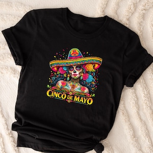 Cinco de Mayo T-Shirt - Sugar Skull Woman Tee - Mexican Fiesta Outfit - Day of the Dead Shirt - Colorful Calavera Design - Halloween Party