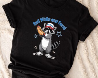 Funny Raccoon 4th of July T-Shirt: Patriotic Hot Dog 'Merica Tee
