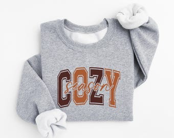 Sudadera de temporada acogedora, camisa de temporada acogedora, sudadera de otoño, sudadera otoñal, camisa de otoño acogedora, jersey con letras marrones y naranjas