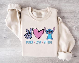 Stitch Shirt, Lilo and Stitch Scrump Shirt, Peace Love and Stitch, Disney Shirt, Graphic Sweater, Bleach Shirt, Bleached Graphic Sweatshirt