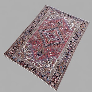 Antique Heriz Rug 6.10x9.6 ft: Hand-Knotted Persian Wool Carpet