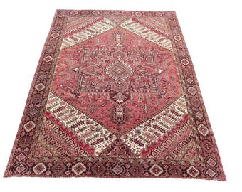Antique Persian Style Heriz Rug 9.9x12.6 ft – Hand Knotted Large Vintage Wool Carpet, Geometric Tribal Design