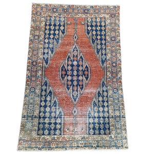 4x6 Persian lightning rug antique area rug home living decor rug 1930s colors red and blue (4.1x6.4) ft. persian carpet