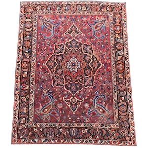 Vintage Persian Wool Rug: 9.2x11.3 ft, Hand-Knotted Medallion Red Area Rug