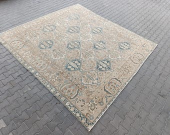 Antique  Persian Style Rug: Beige  Blue Wool Carpet (9.9x10.8 ft.)