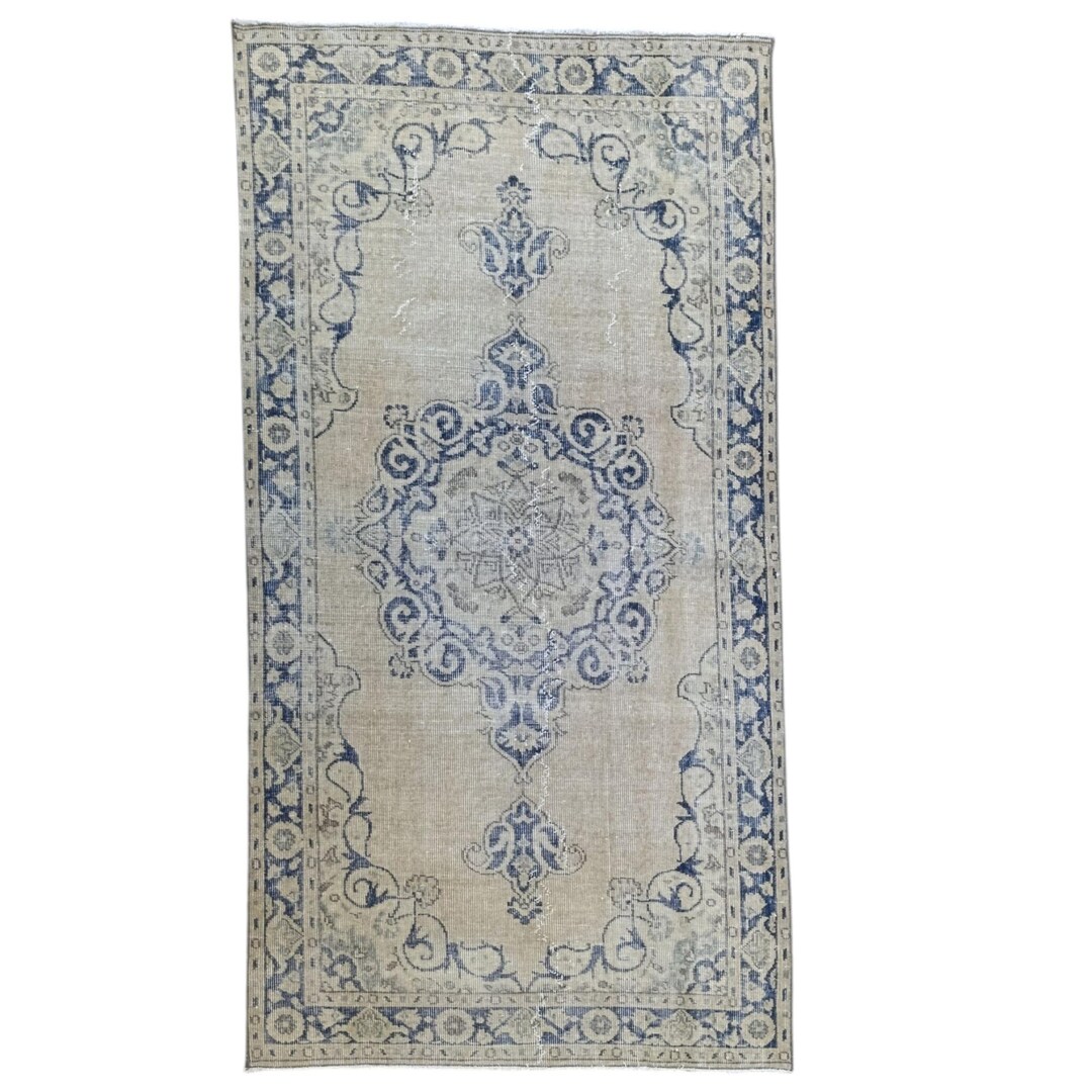 Vintage Turkish Area Rug, 3x7 Colors Blue White Handwoven Rug - Etsy
