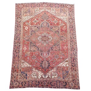 Antique Heriz Rug: 9.11x12.7 ft Hand-Knotted Persian Wool Carpet