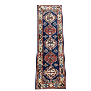 Leydi 3x9 blue runner rug vintage Turkish rug