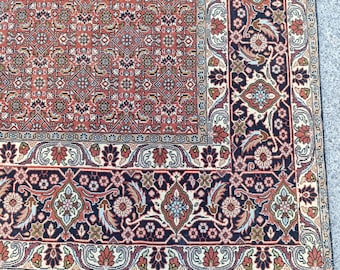 Vintage Persian Style Area Rug 8x11.2 ft Red Ivory Floral Hand Knotted Wool Carpet