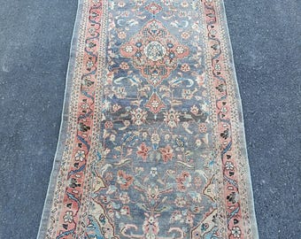 Vintage Persian Style Runner Rug Colors Blue,White Handwoven Decor (3.11x10.2) ft