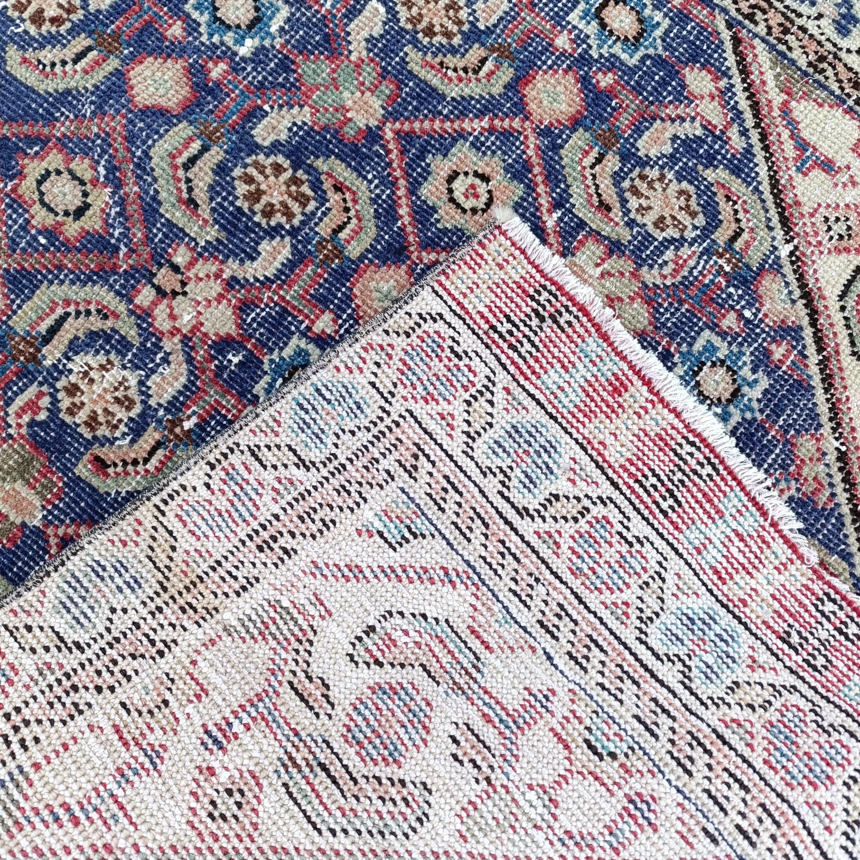 ヴィンテージ ペルシャスタイル ランナーラグ 3.2x9.8フィート ブルー