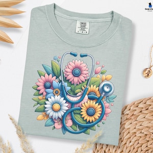 Floral Stethoscope T-Shirt for Healthcare Workers, Medical Field Gift, Nurse Appreciation Tee, Doctor&#39;s Day Present, Aesthetic Flowers Shirt