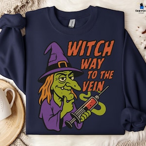 Witch Way to the Vein Sweatshirt, Funny Halloween Medical Gift For Nurse, Phlebotomist, Med Tech, Vintage Witch Lab Shirt, Witch Sweater