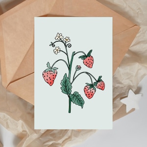 Strawberry Greeting Card Printable |Hand drawn |Strawberry Shortcake- inspired theme Card |Digital download |Print at home |Strawberry Gifts
