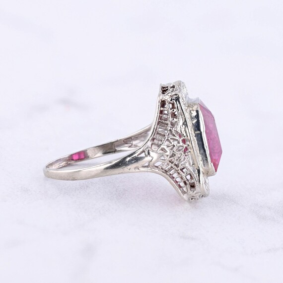 Art Deco Synthetic Ruby Ring of 10k White Gold - image 6