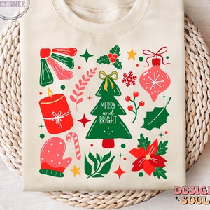Boho floral christmas png, coquette christmas png, girly christmas, glitter christmas tree png, merry and bright png, christmas girls png